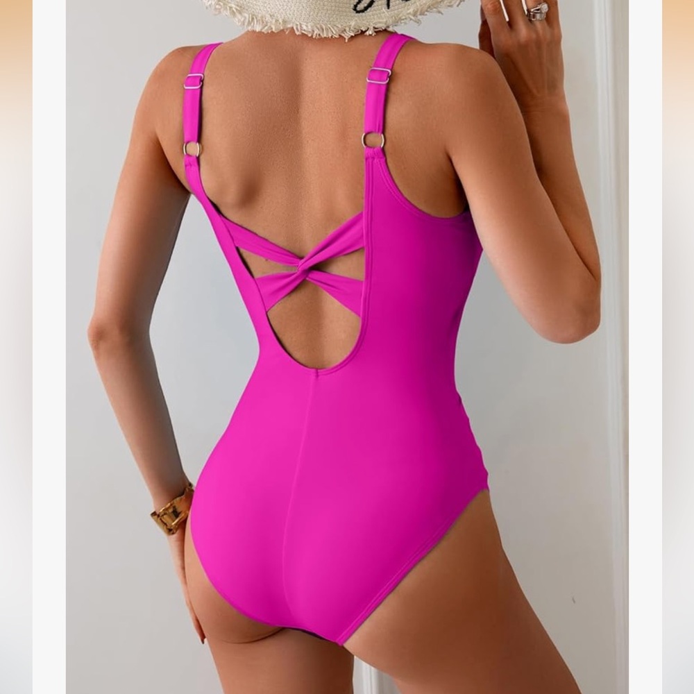 Eomenie Tummy Control Bathing Suit V Neck Swim Suit Ruched Criss Cross Swimwear - Picture 11 of 13